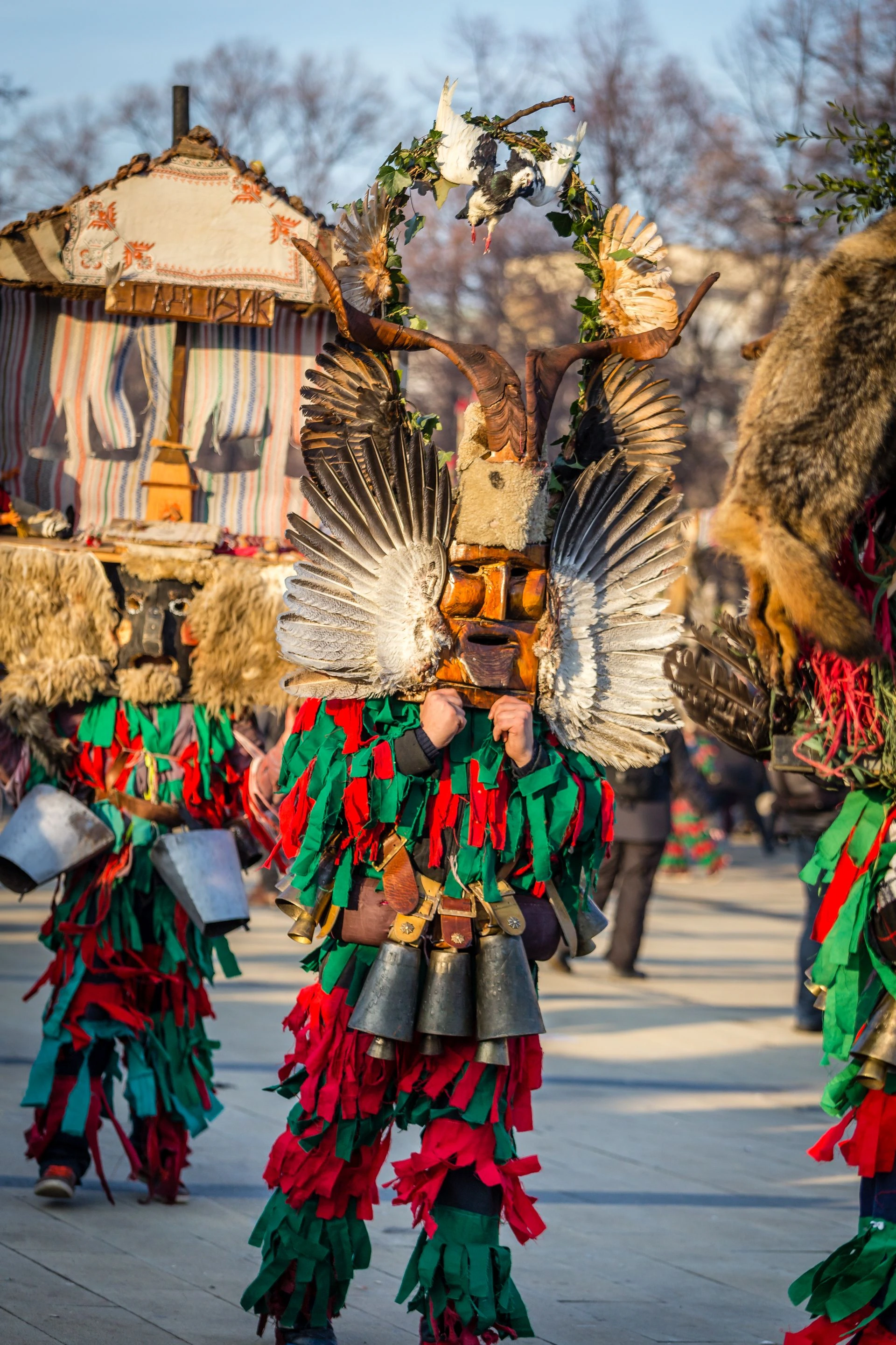 Kukeri performers taking part in the Surva Festival in Pernik, Bulgaria