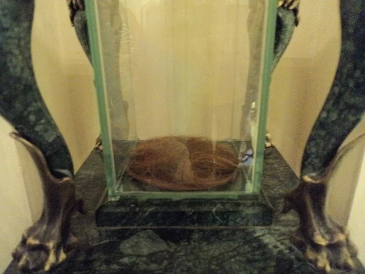A preserved lock of Vasil Levski's hair displayed in Karlovo