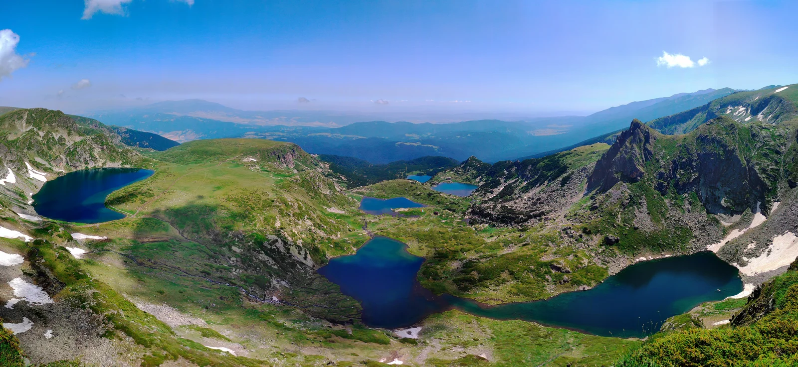 Panoramic view of the Seven Rila Lakes glacial valley in the Rila Mountains, Bulgaria